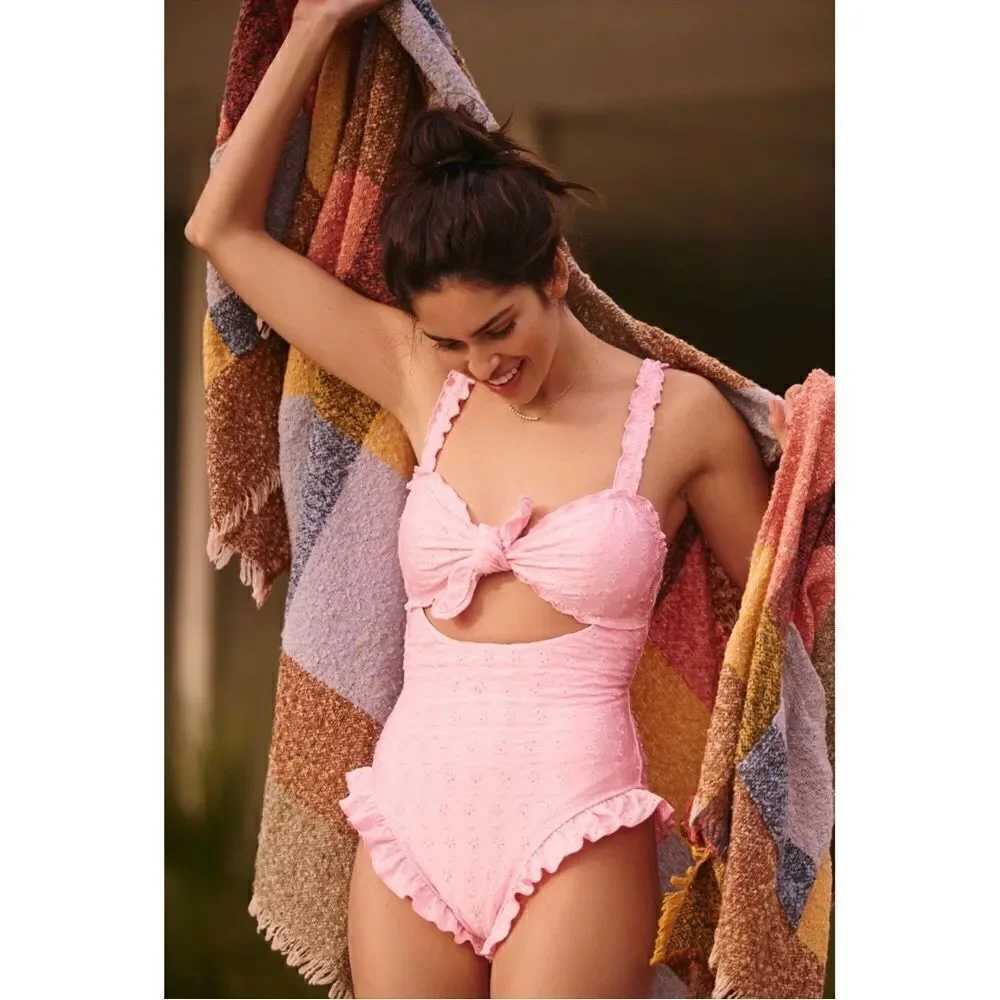NEW Anthropologie Frankies Bikini Lucia Cutout Eyelet One-Piece Swimsuit X-Small - Picture 1 of 3